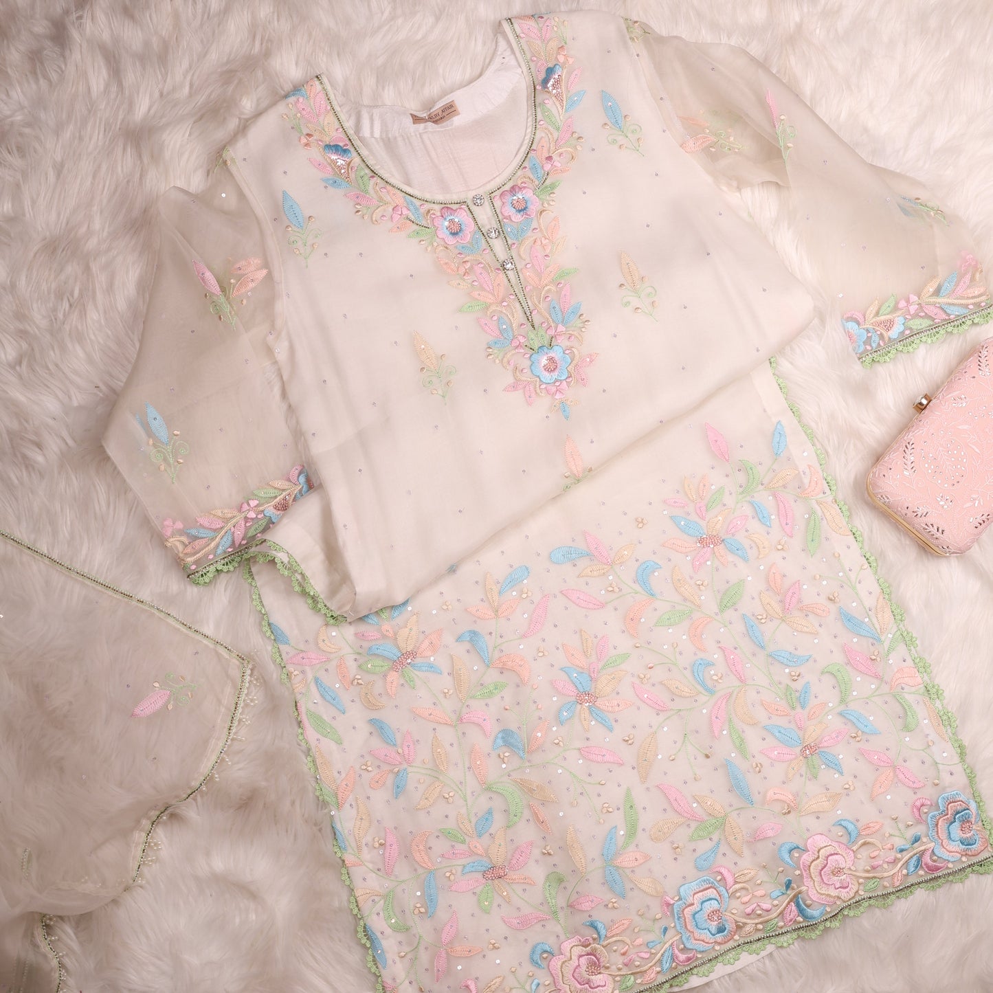 White Parsi Gara Chikankari With Afgani Salwaar