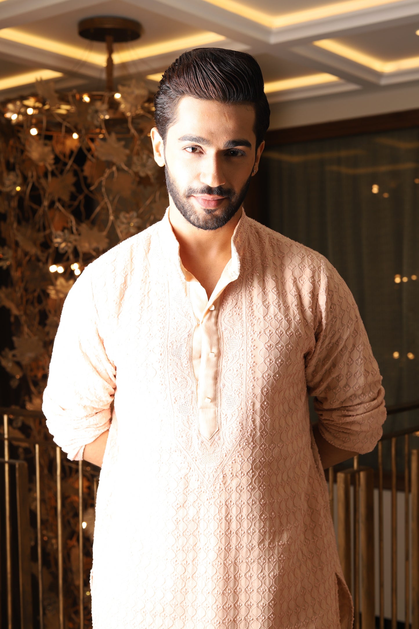 Peach Pure Georgette Chikankari Kurta Set