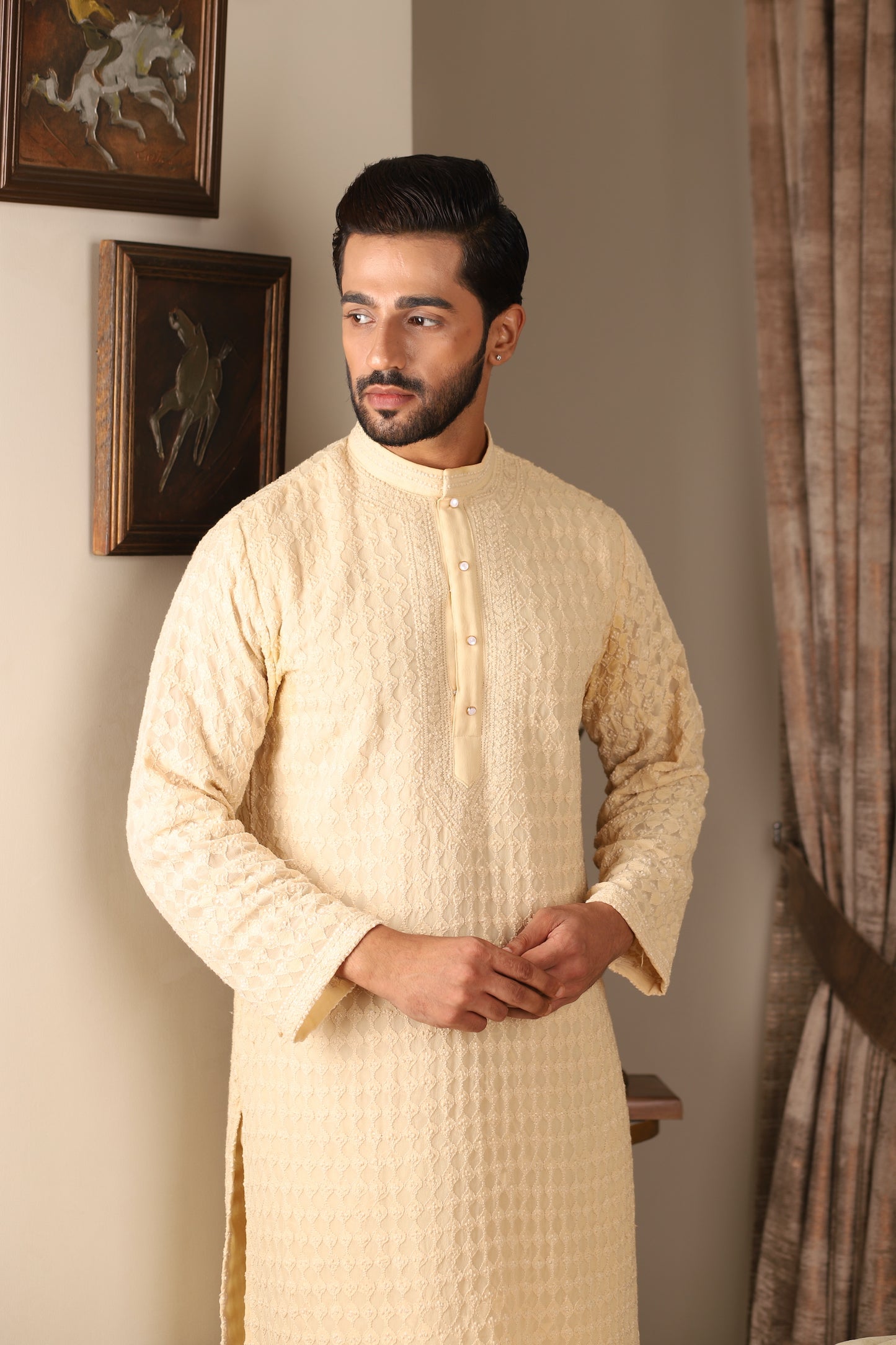 Vanilla Pure Georgette Chikankari Fully Embellished With Pearls