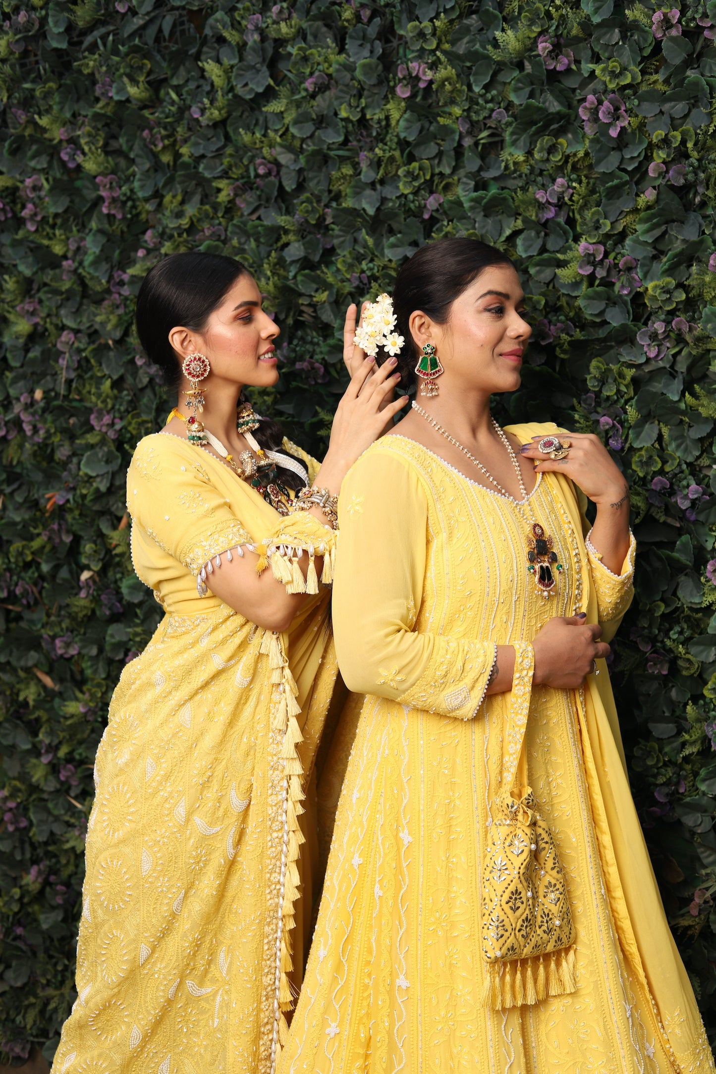 Sunshine Yellow full Pearl Work Chikankari Anarkali Gown