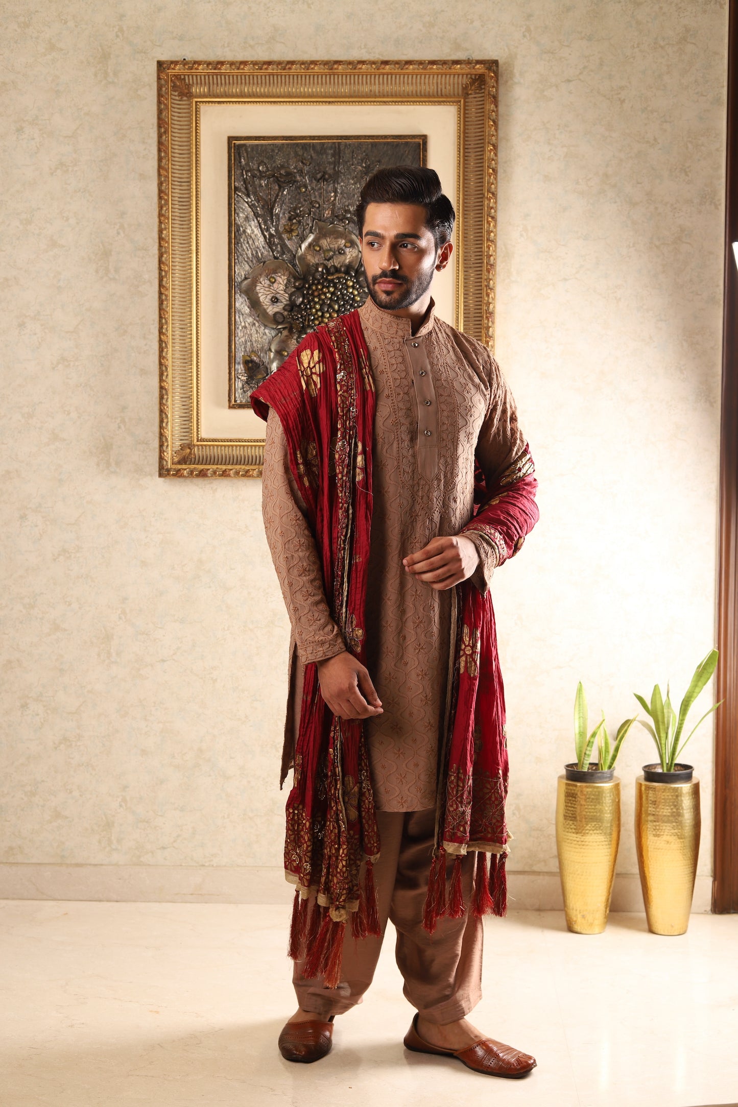 Pure Georgette Taupe Chikankari Kurta Set