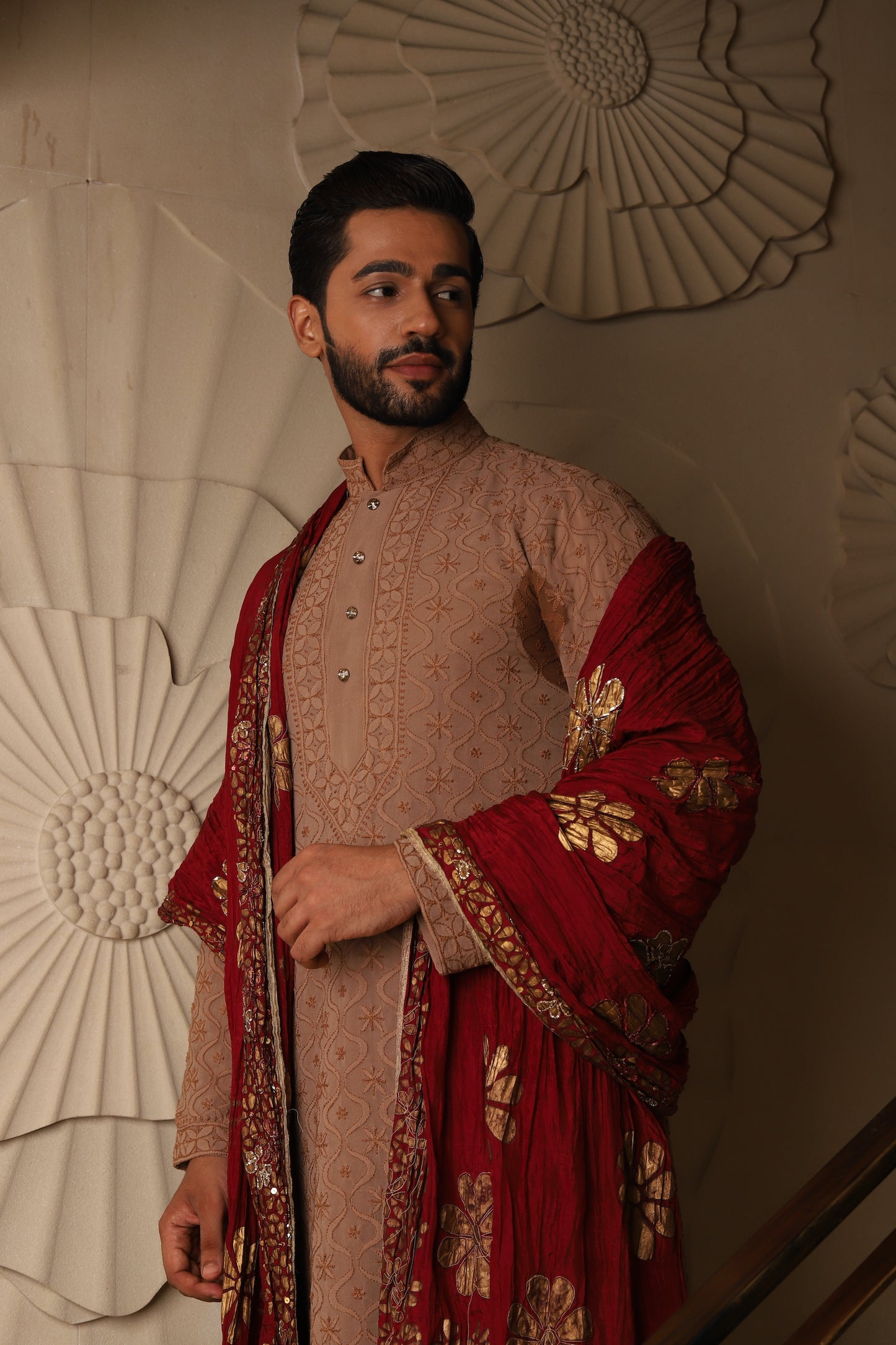 Pure Georgette Taupe Chikankari Kurta Set