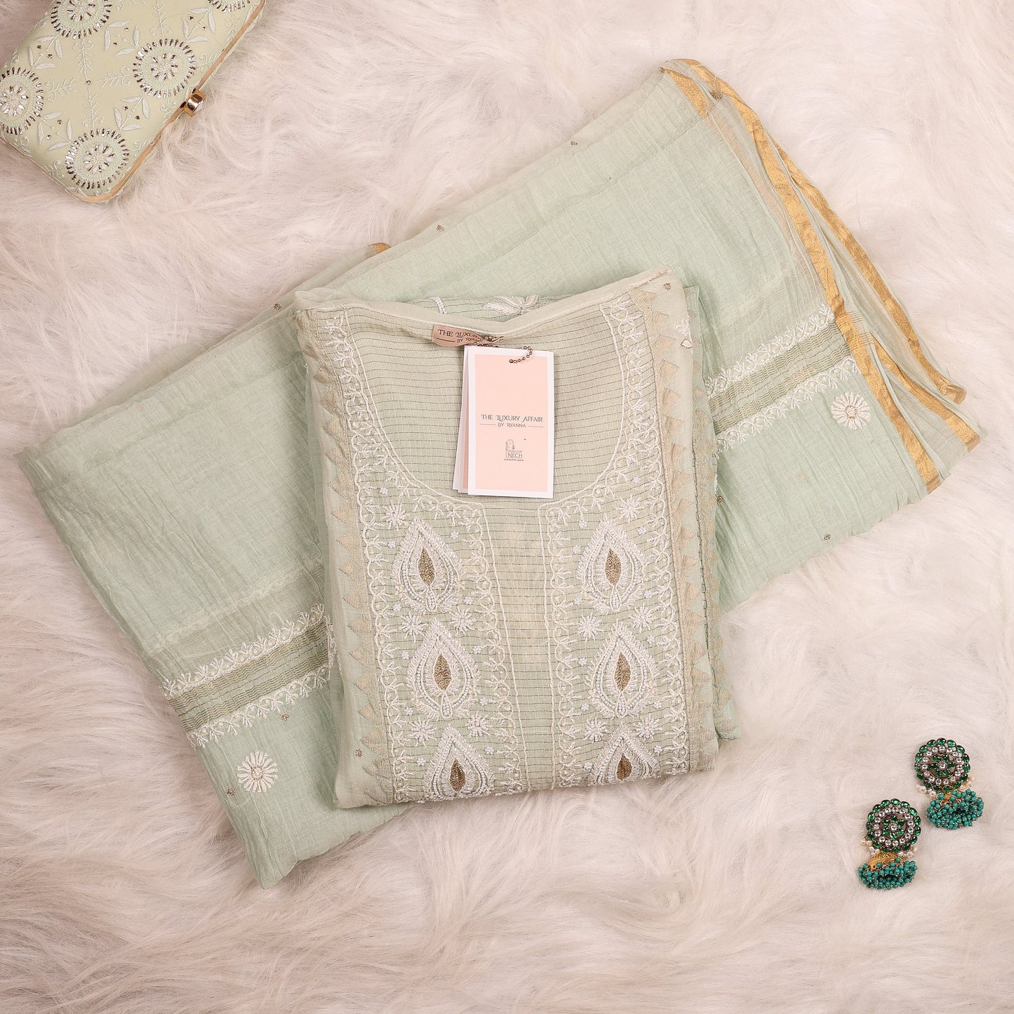 Sea Green Mul Embellished Chikankari Suit