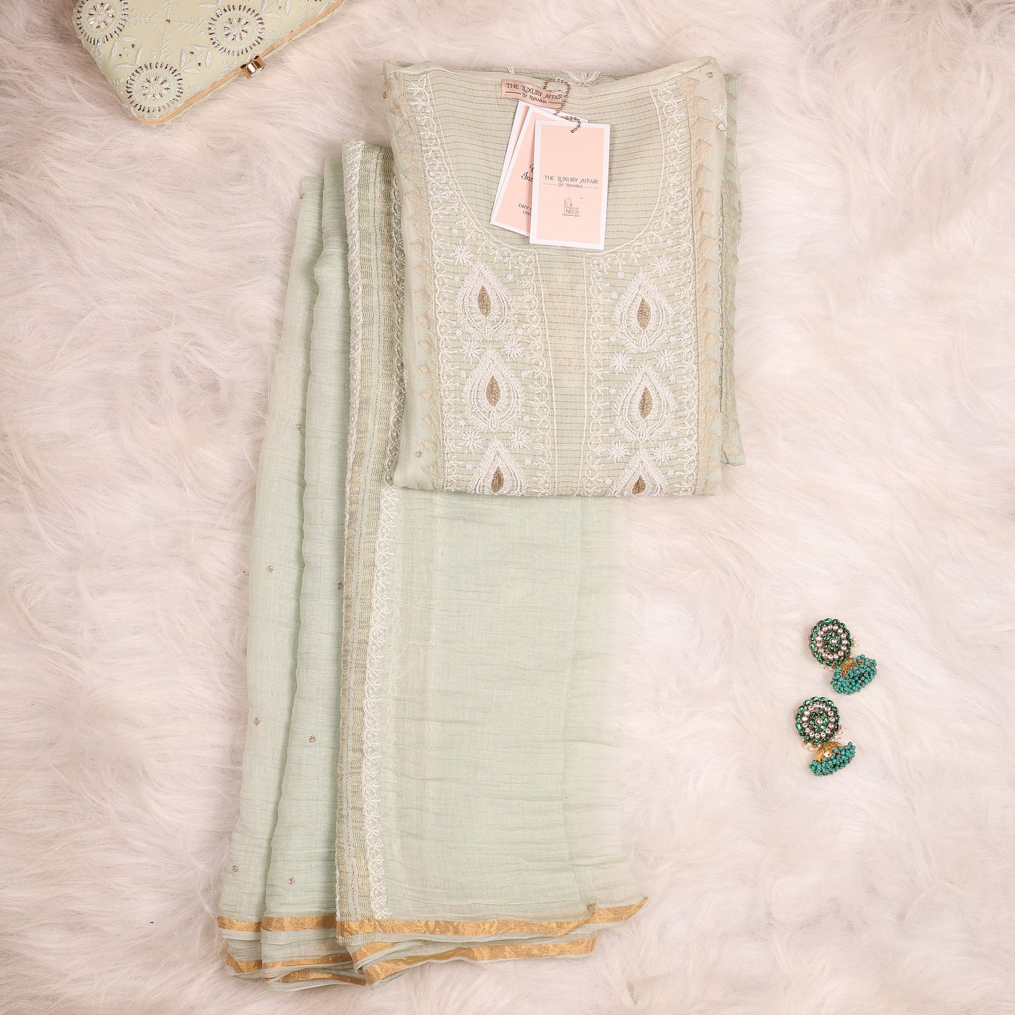 Sea Green Mul Embellished Chikankari Suit