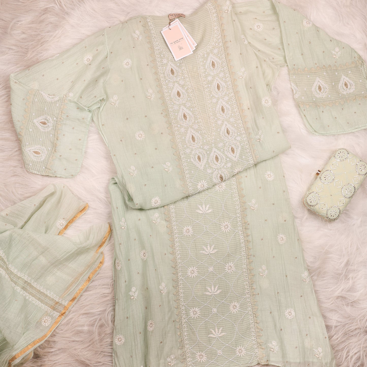 Sea Green Mul Embellished Chikankari Suit
