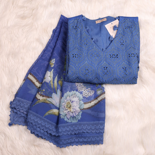 Royal Blue Pakistani Suit in Lawn Fabric