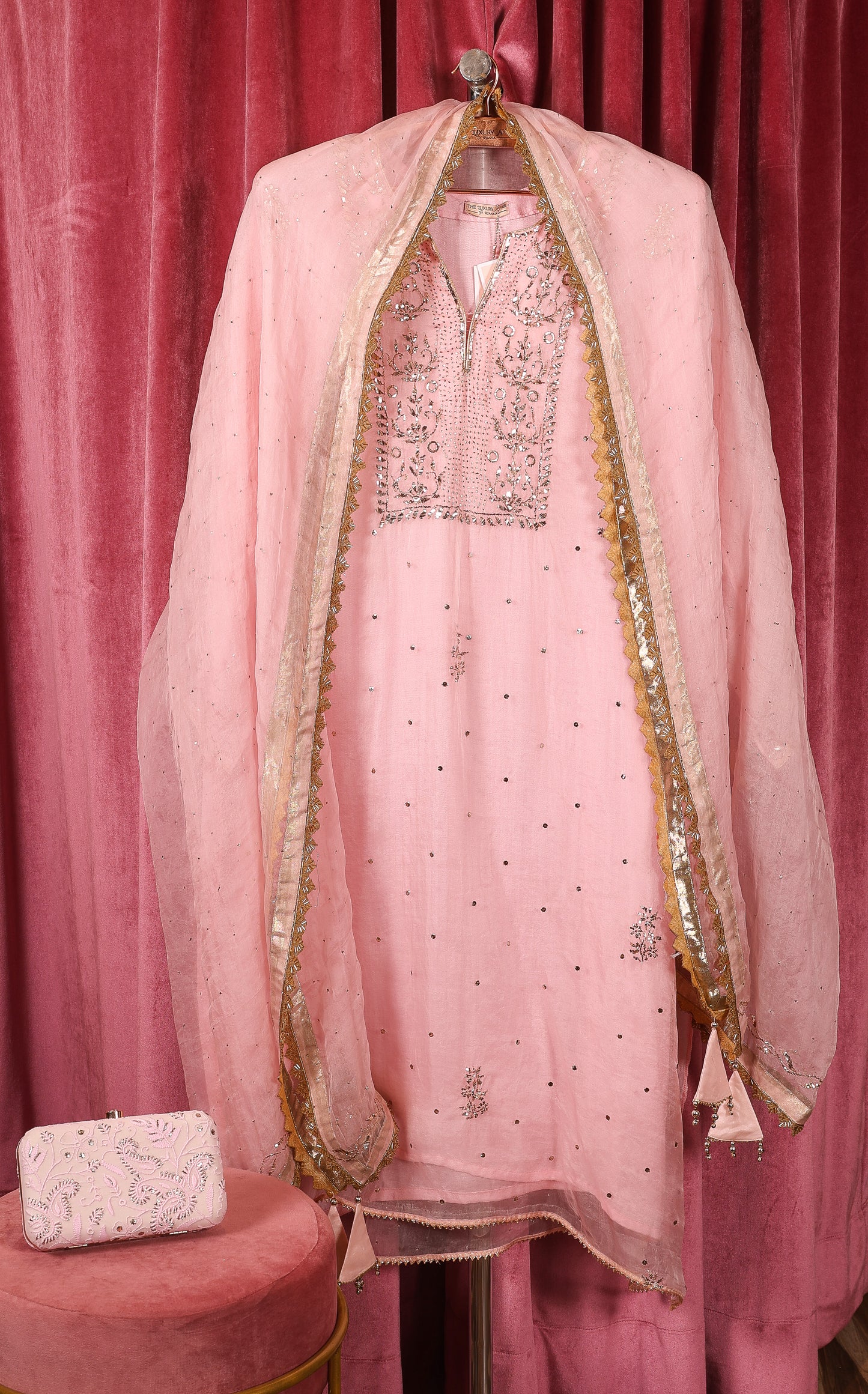 Baby Pink Organza Pita Work Suit