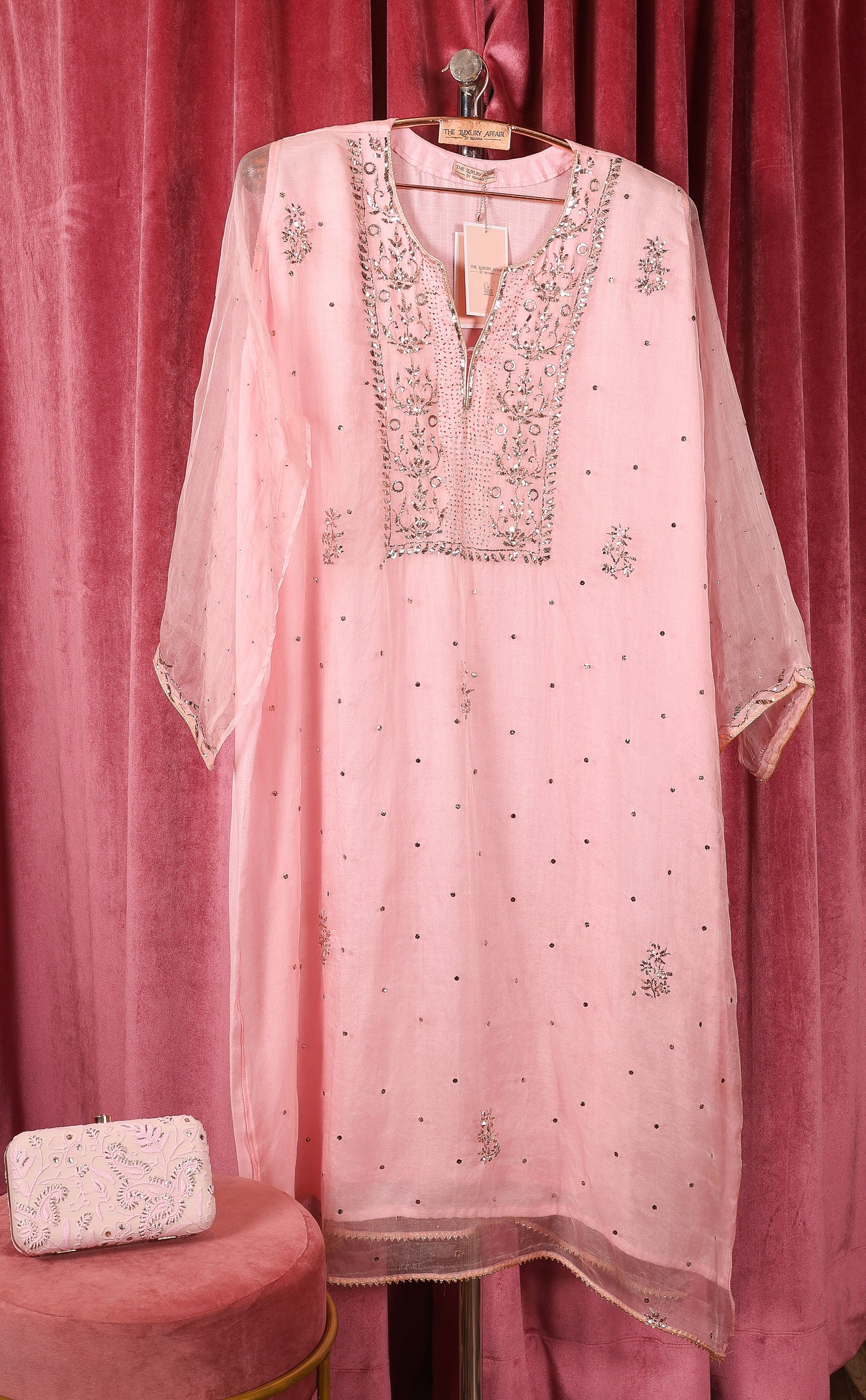 Baby Pink Organza Pita Work Suit