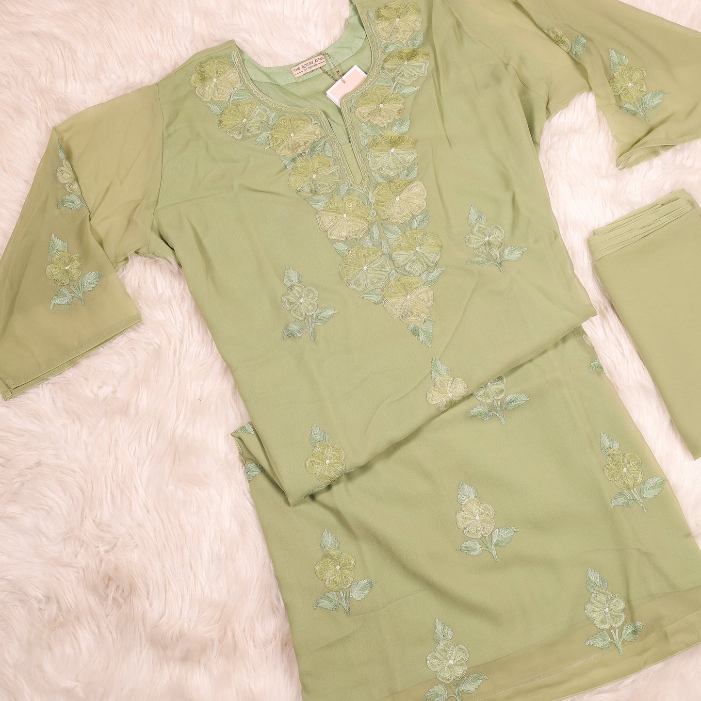Sea Green Pure Georgette Kashmiri Aari Work