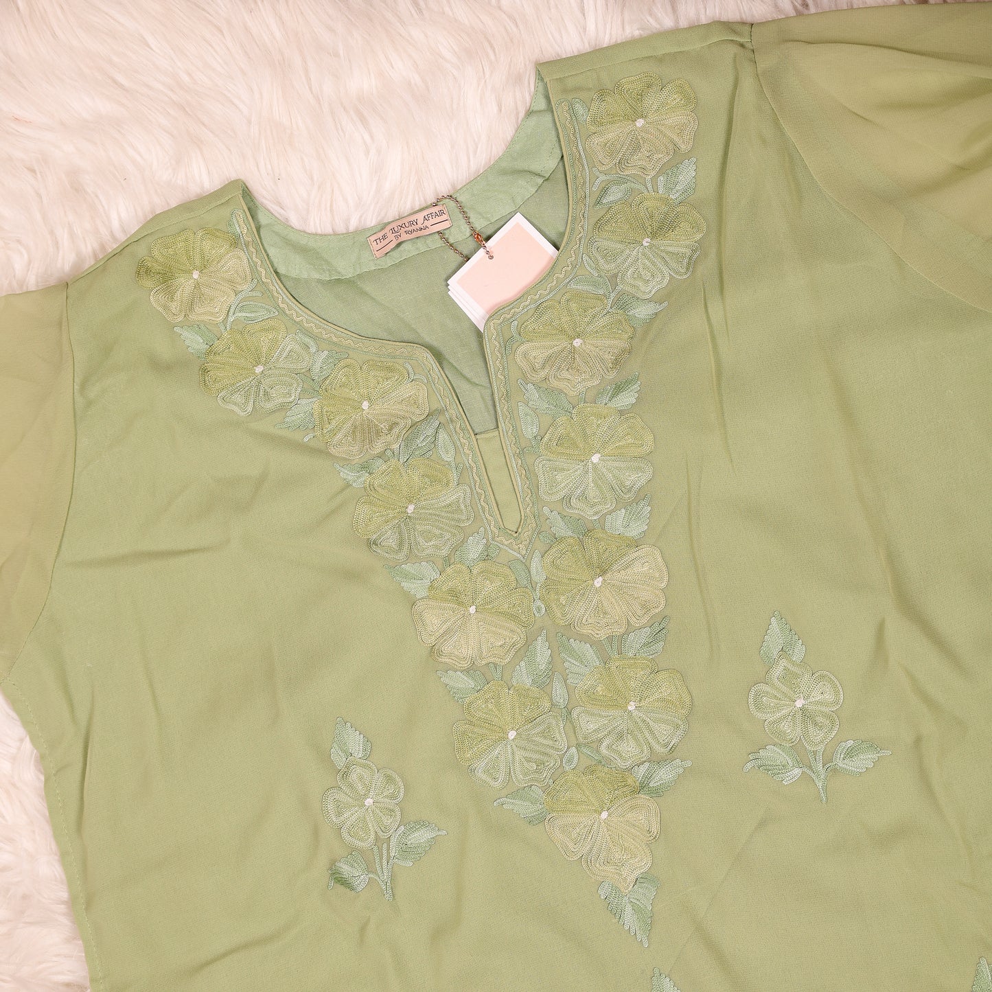 Sea Green Pure Georgette Kashmiri Aari Work