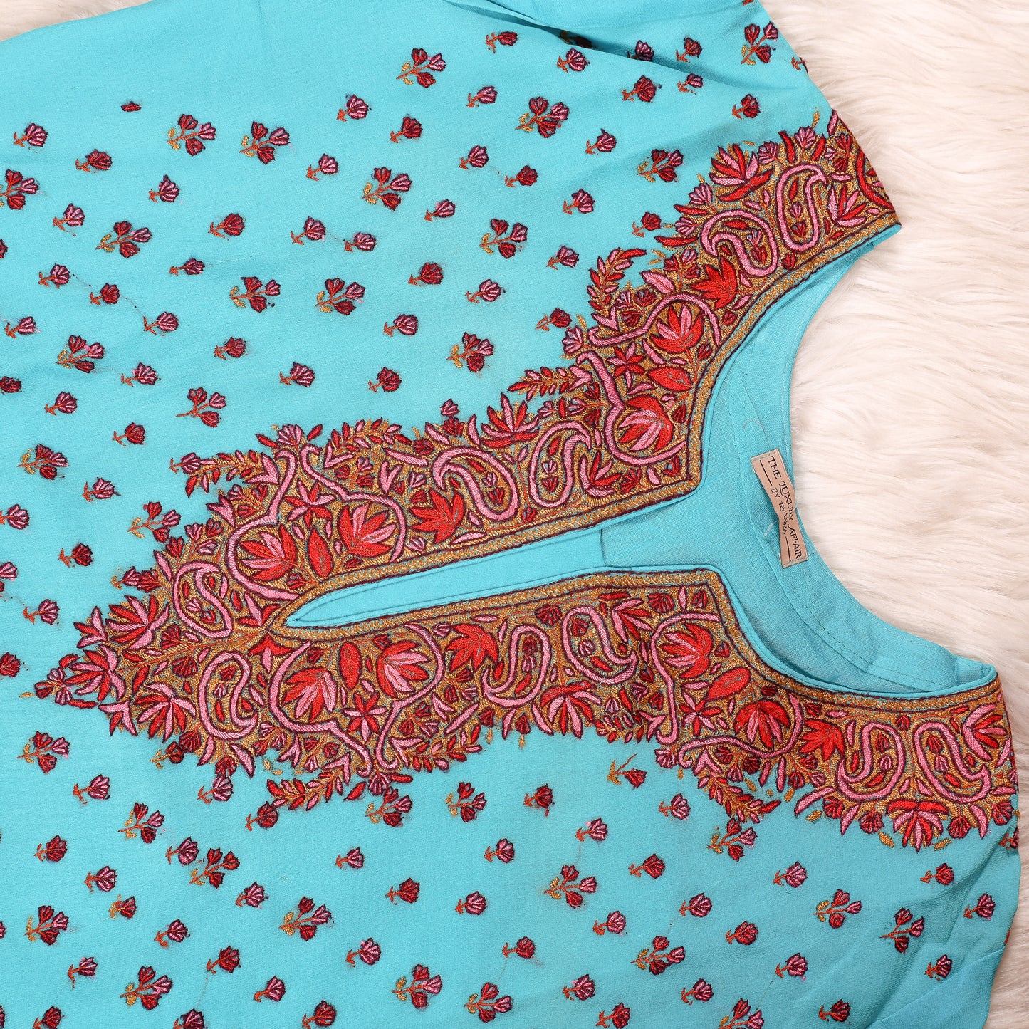 Turquoise Pure Crepe Fine Pashmina Kadhai