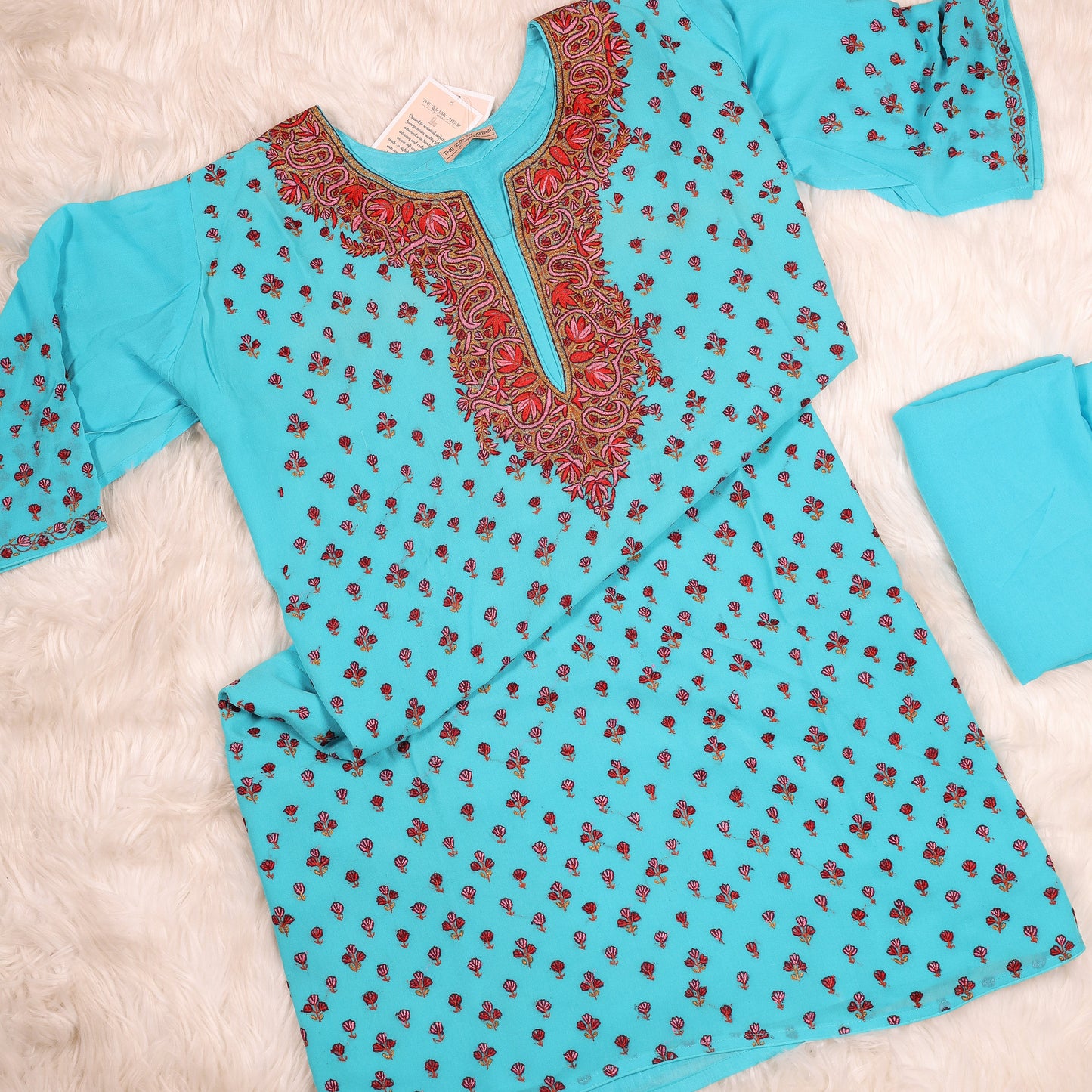 Turquoise Pure Crepe Fine Pashmina Kadhai