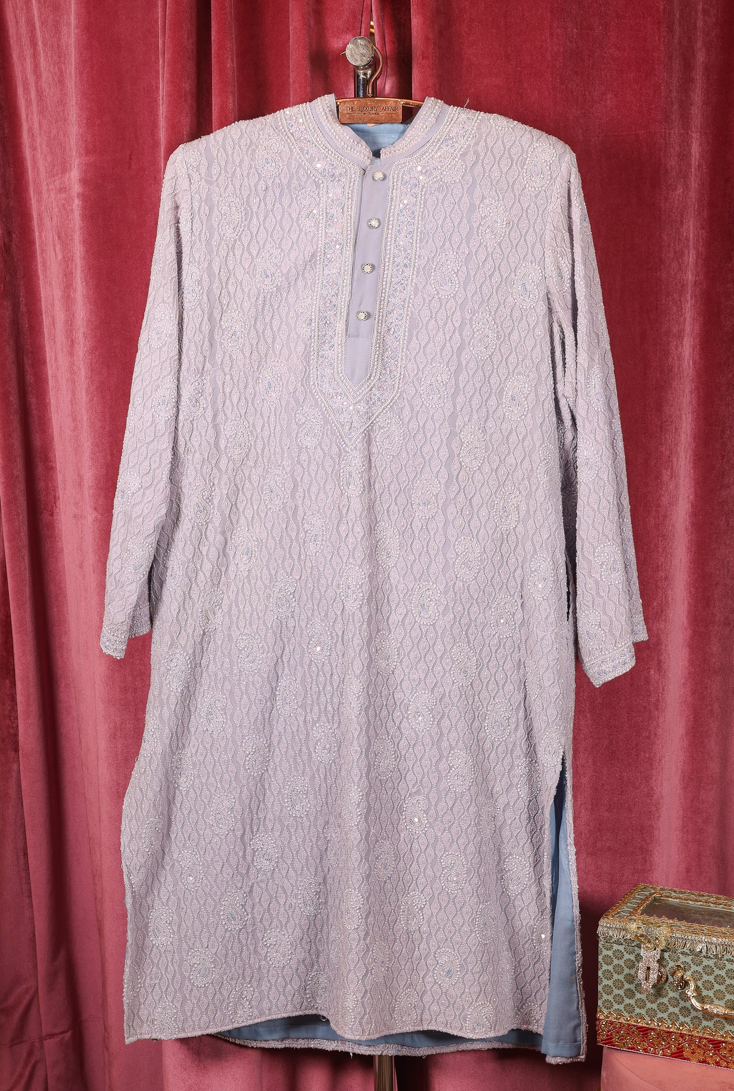 Men Stitched Pure Georgette Fully Embellished Kurta Set