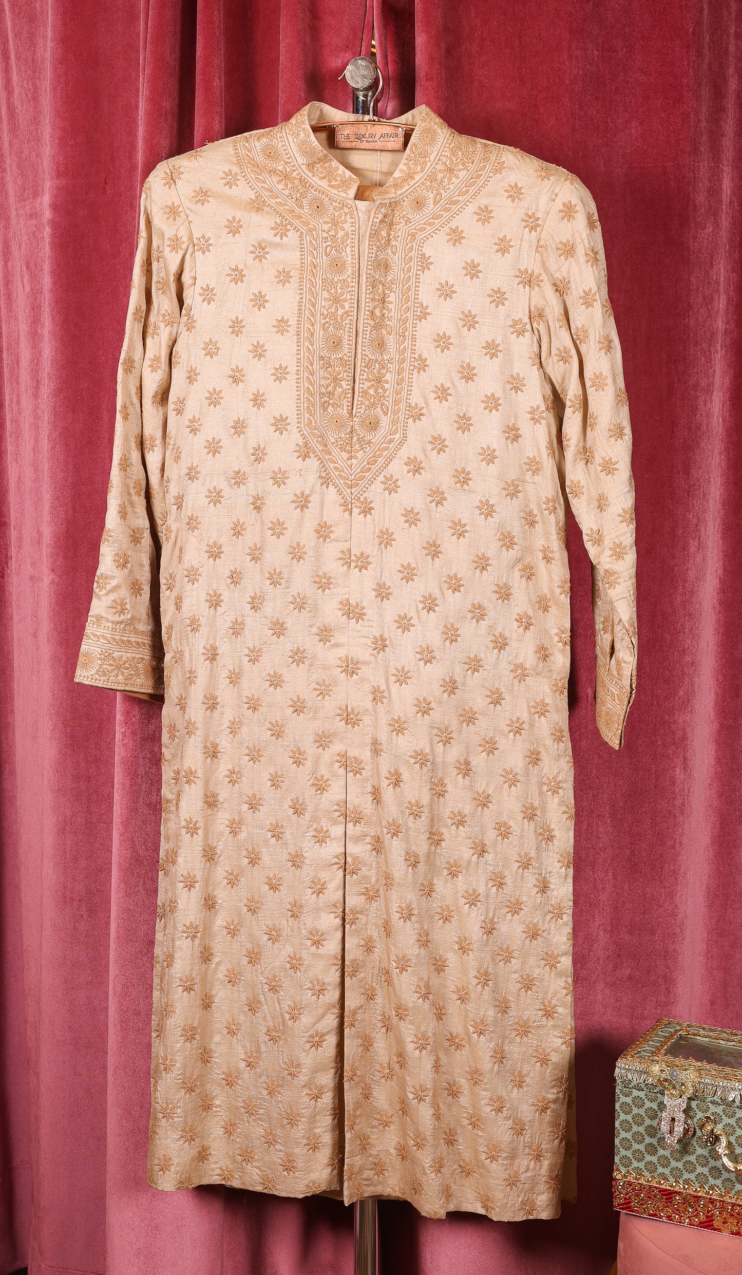 Stitched Pure Khadi Silk Kurta Set Chikankari