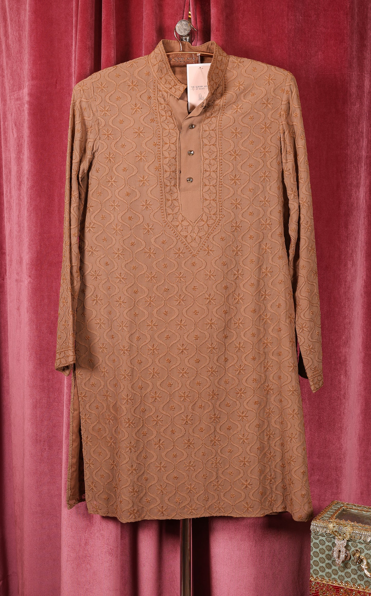 Pure Georgette Chikankari Kurta Set Taupe Colour