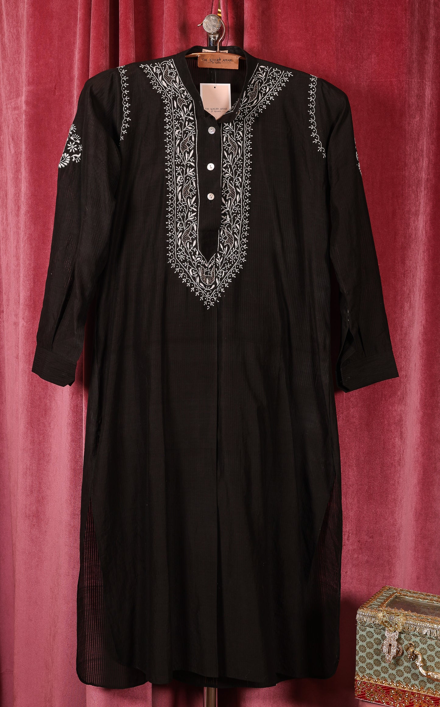 Black Chikankari Rich Self Cotton Kurta Set