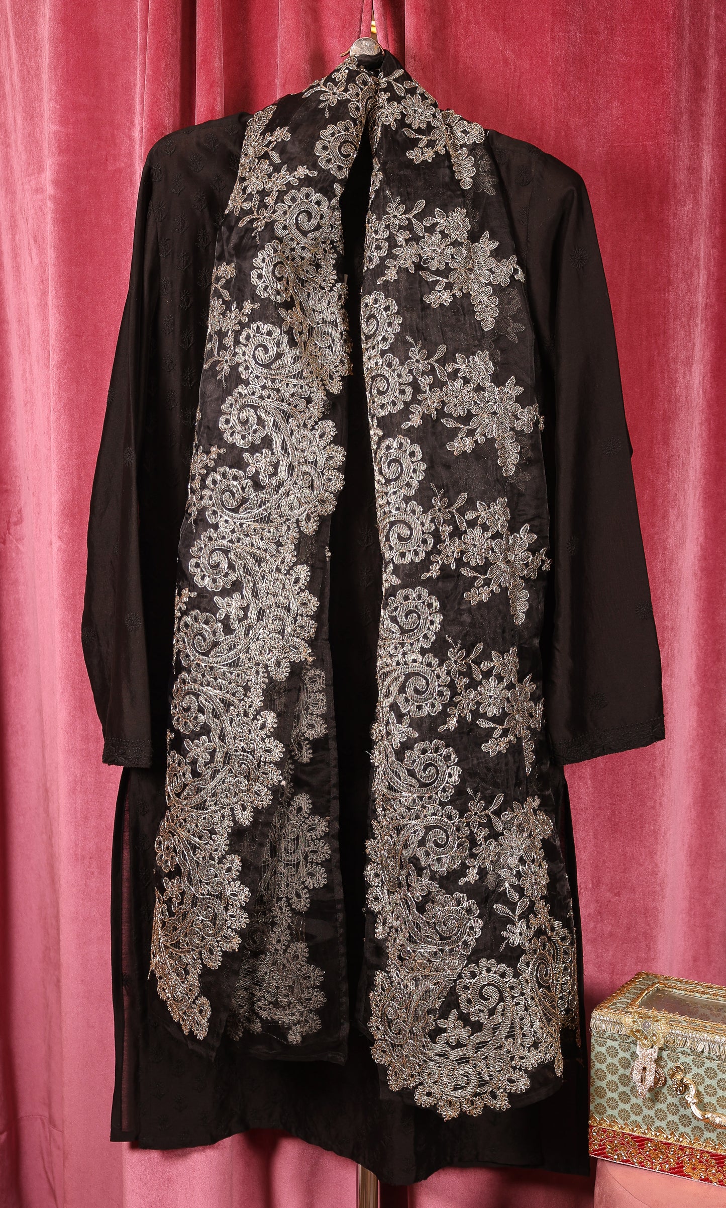 Stitched Men Chikankari Kurta Set Chanderi Silk
