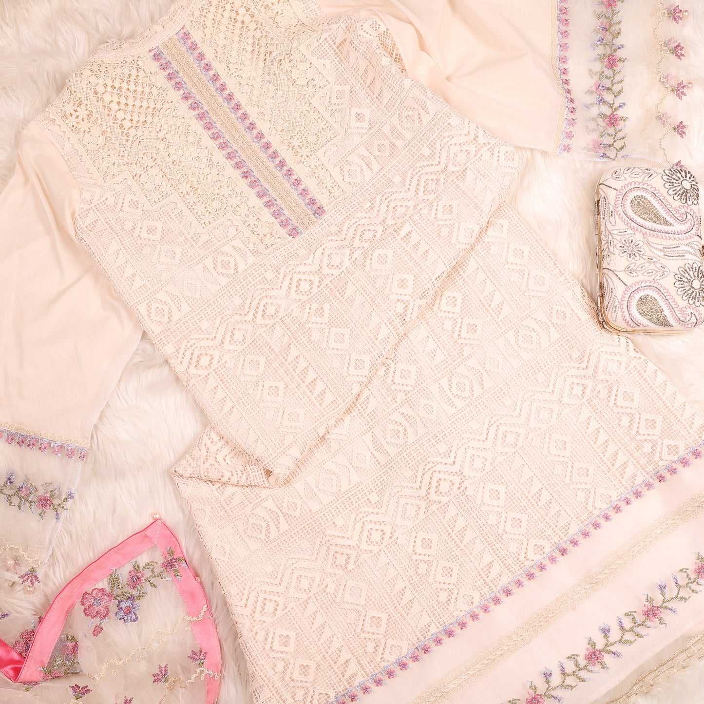 Ivory and Pink Pakistani Suit