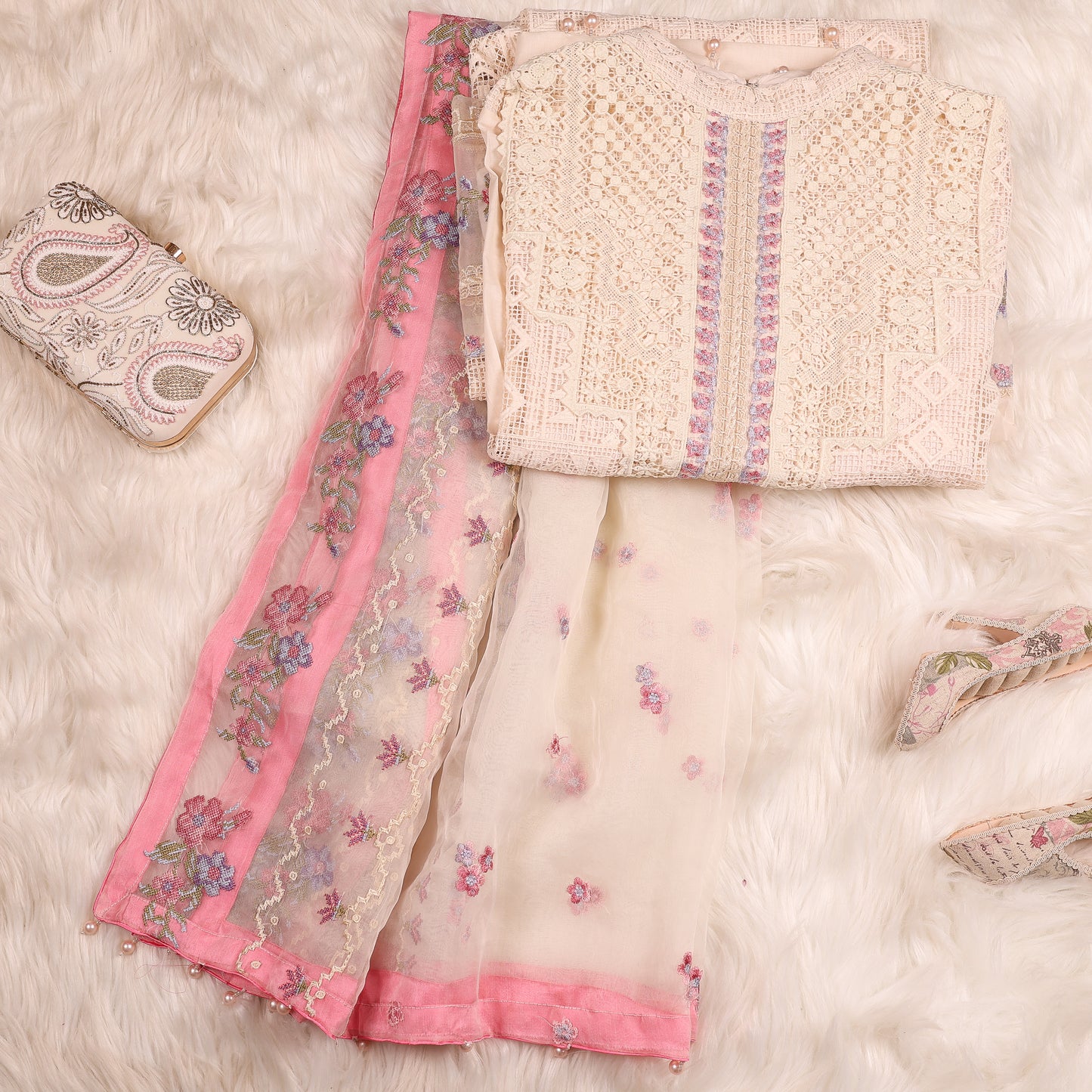 Ivory and Pink Pakistani Suit