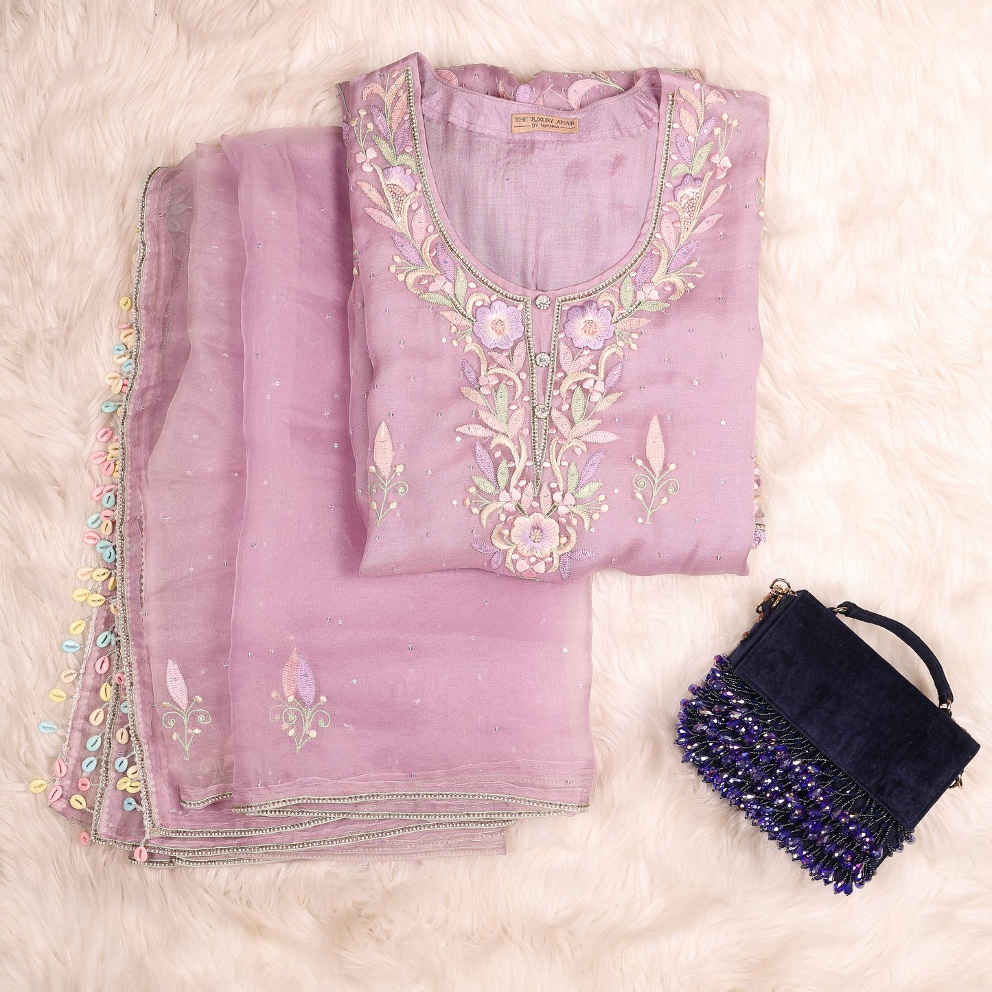 Lilac Parsi Gara With Afgani Salwaar