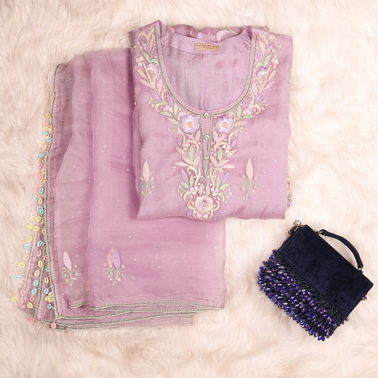 Lilac Parsi Gara With Afgani Salwaar