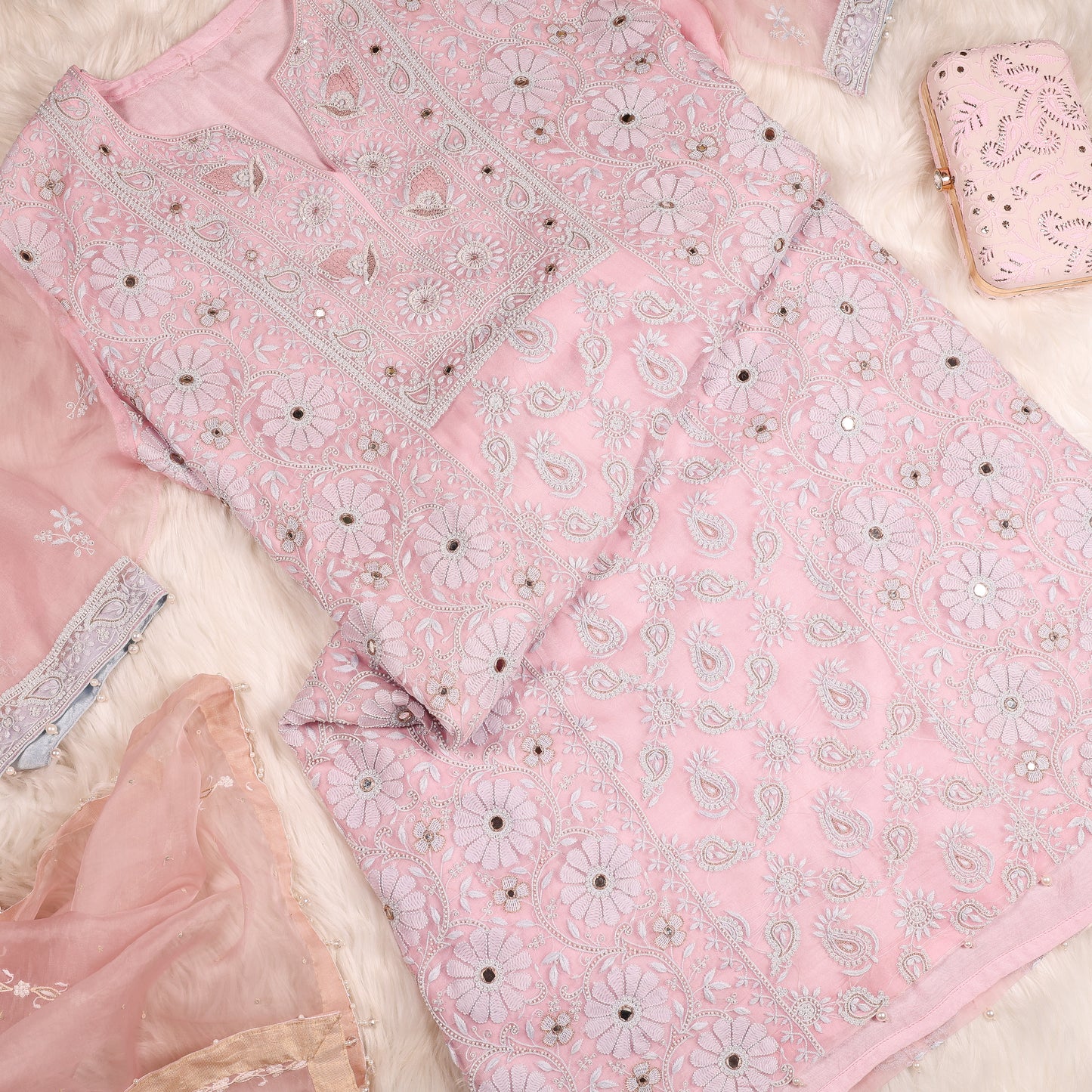 Pink Heavy Chikankari Suit