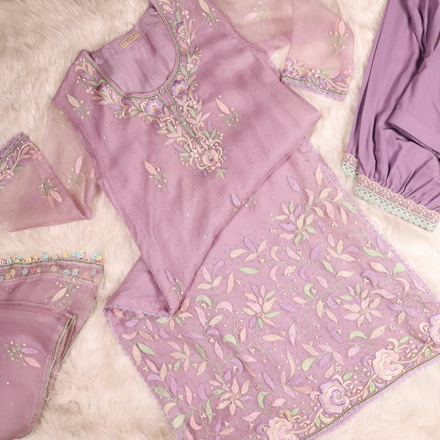 Lilac Parsi Gara With Afgani Salwaar