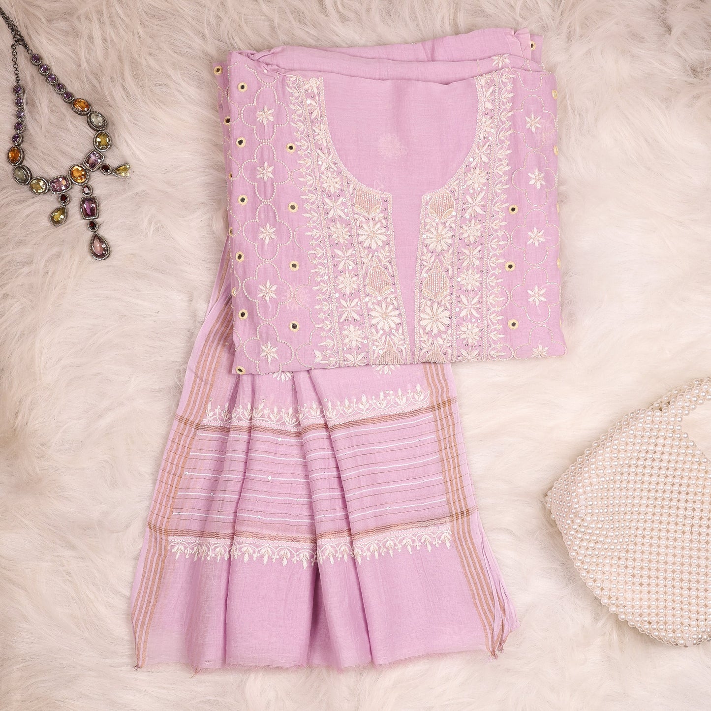Lilac Mul Mirror Chikankari Anarkali
