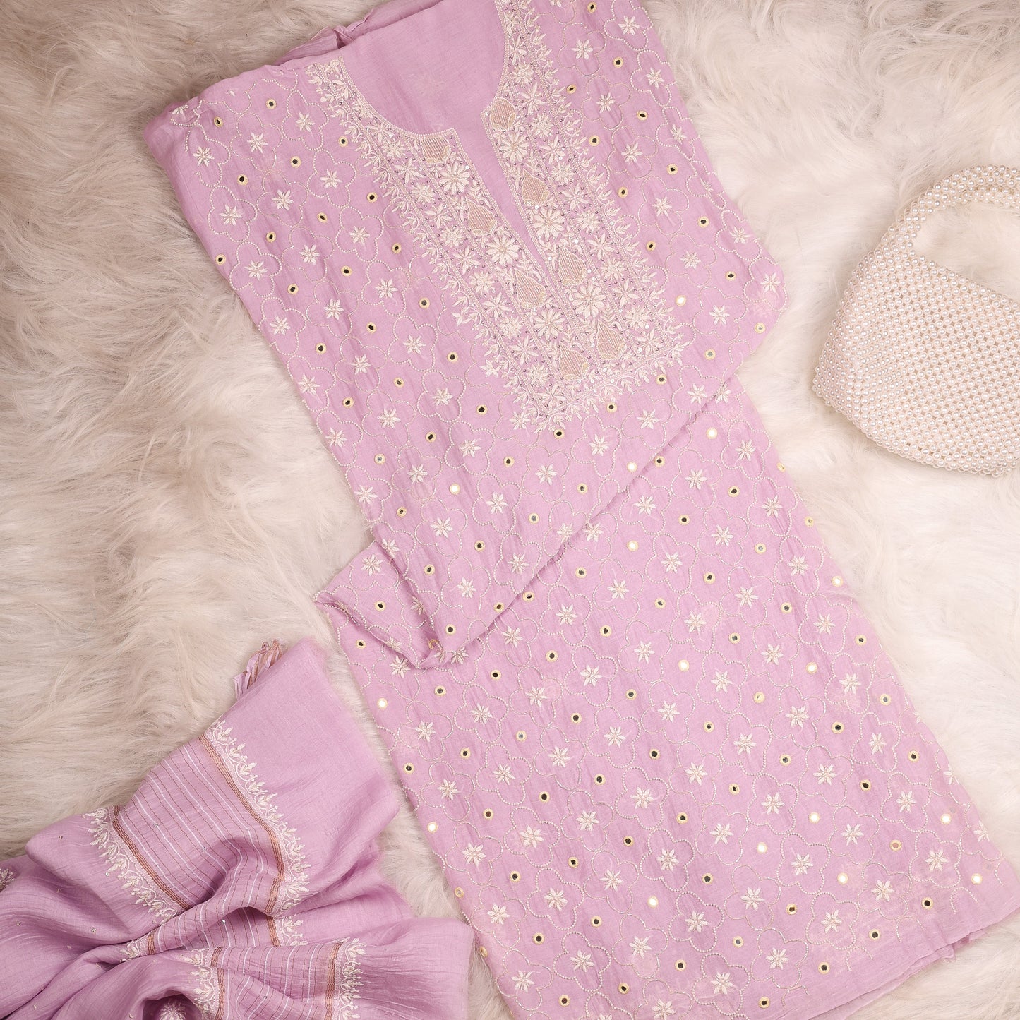 Lilac Mul Mirror Chikankari Anarkali