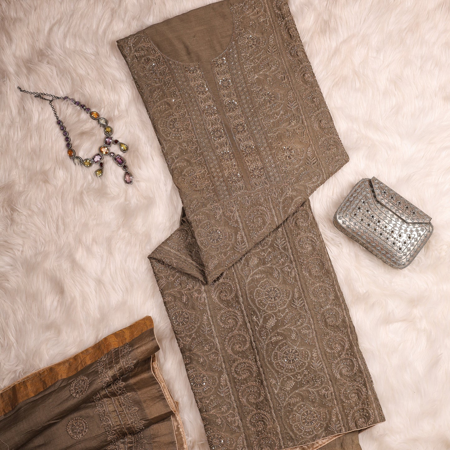 Silk Chikankari Fully Embroidered Suit