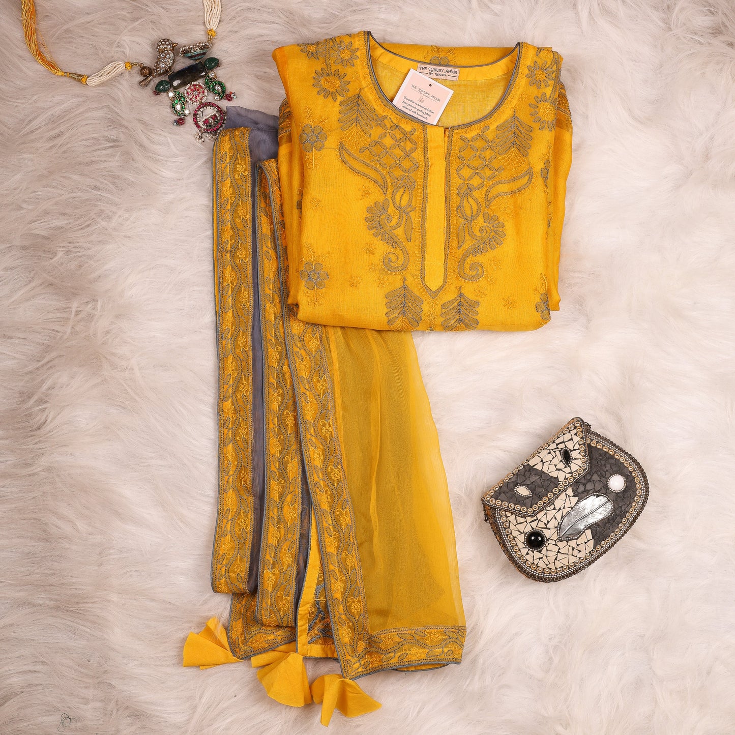 Organza Yellow and Blue Beautiful Suit