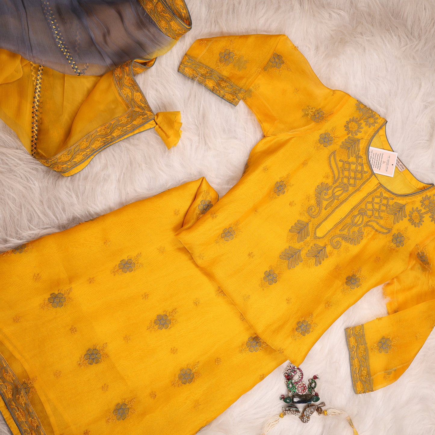 Organza Yellow and Blue Beautiful Suit