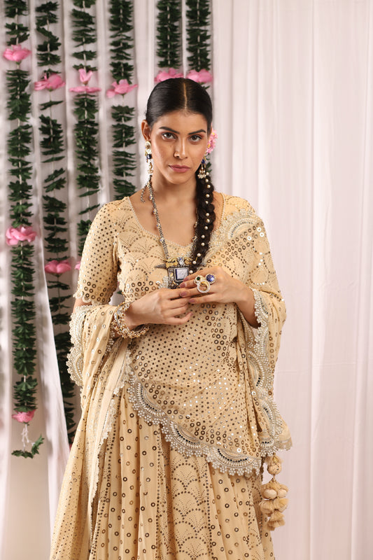 Pure Georgette Pita Work Vanilla Lehenga With Pearl Finish