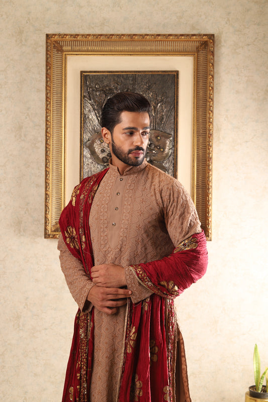 Pure Georgette Taupe Chikankari Kurta Set