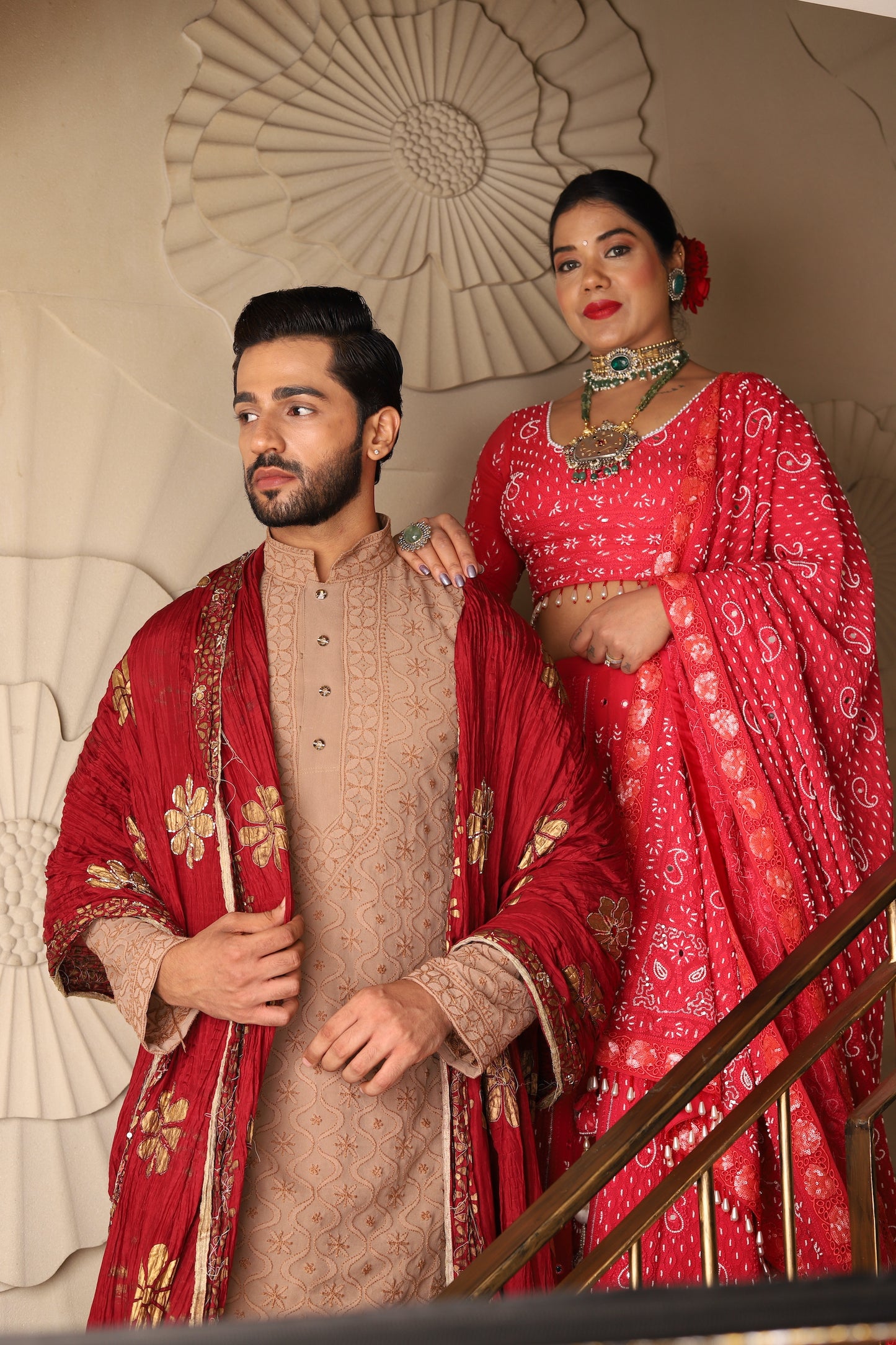 Red and Pearl Chikankari Pure Georgette Lehenga