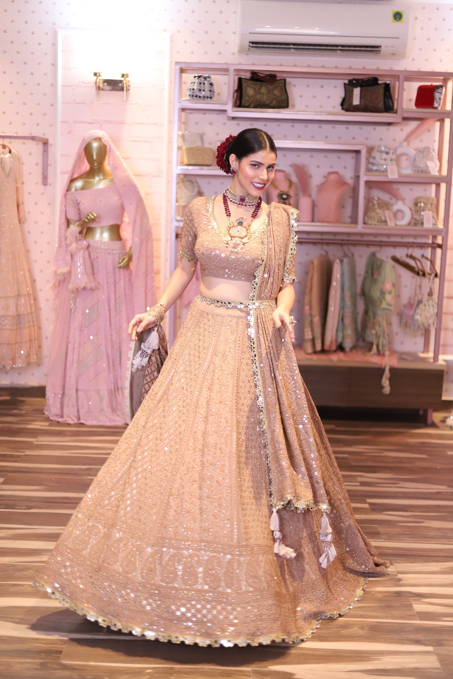 Pure Georgette Chikankari Taupe colour