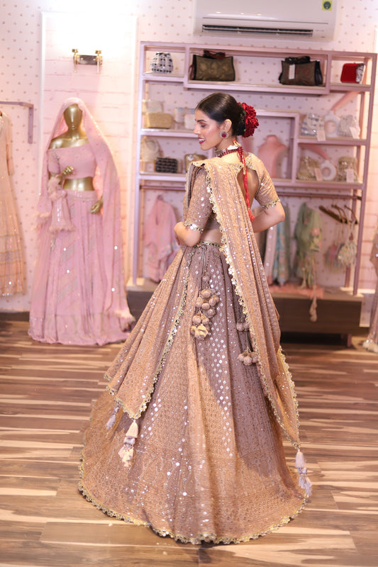 Pure Georgette Chikankari Taupe colour