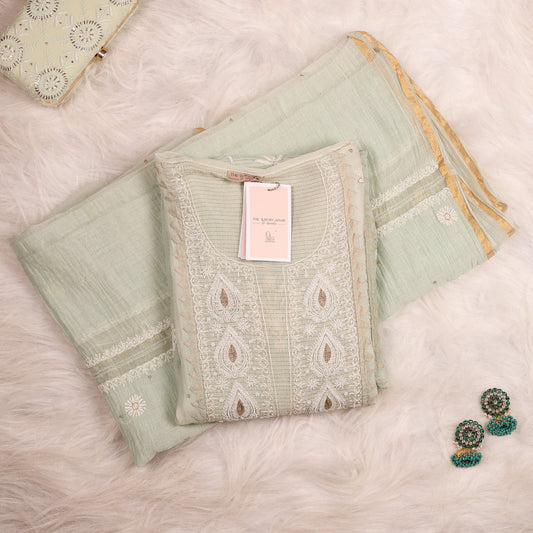 Sea Green Mul Embellished Chikankari Suit