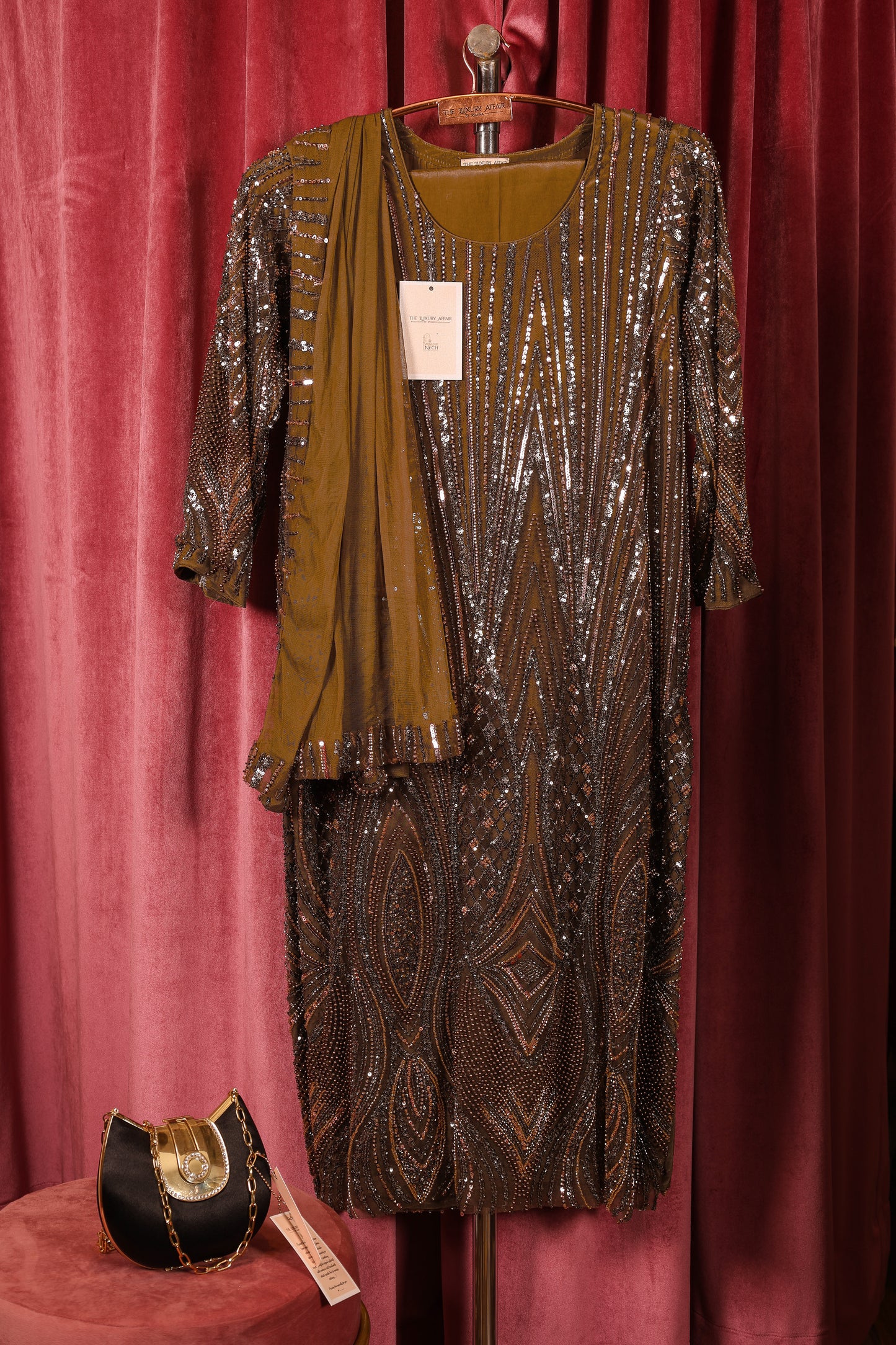 Copper Bronze Metallic Fully Embellished Suit 3 pc