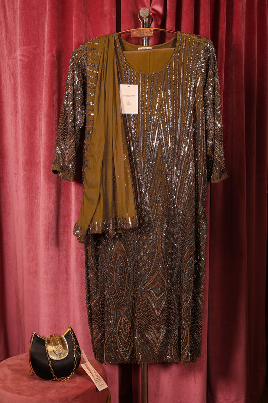 Copper Bronze Metallic Fully Embellished Suit 3 pc