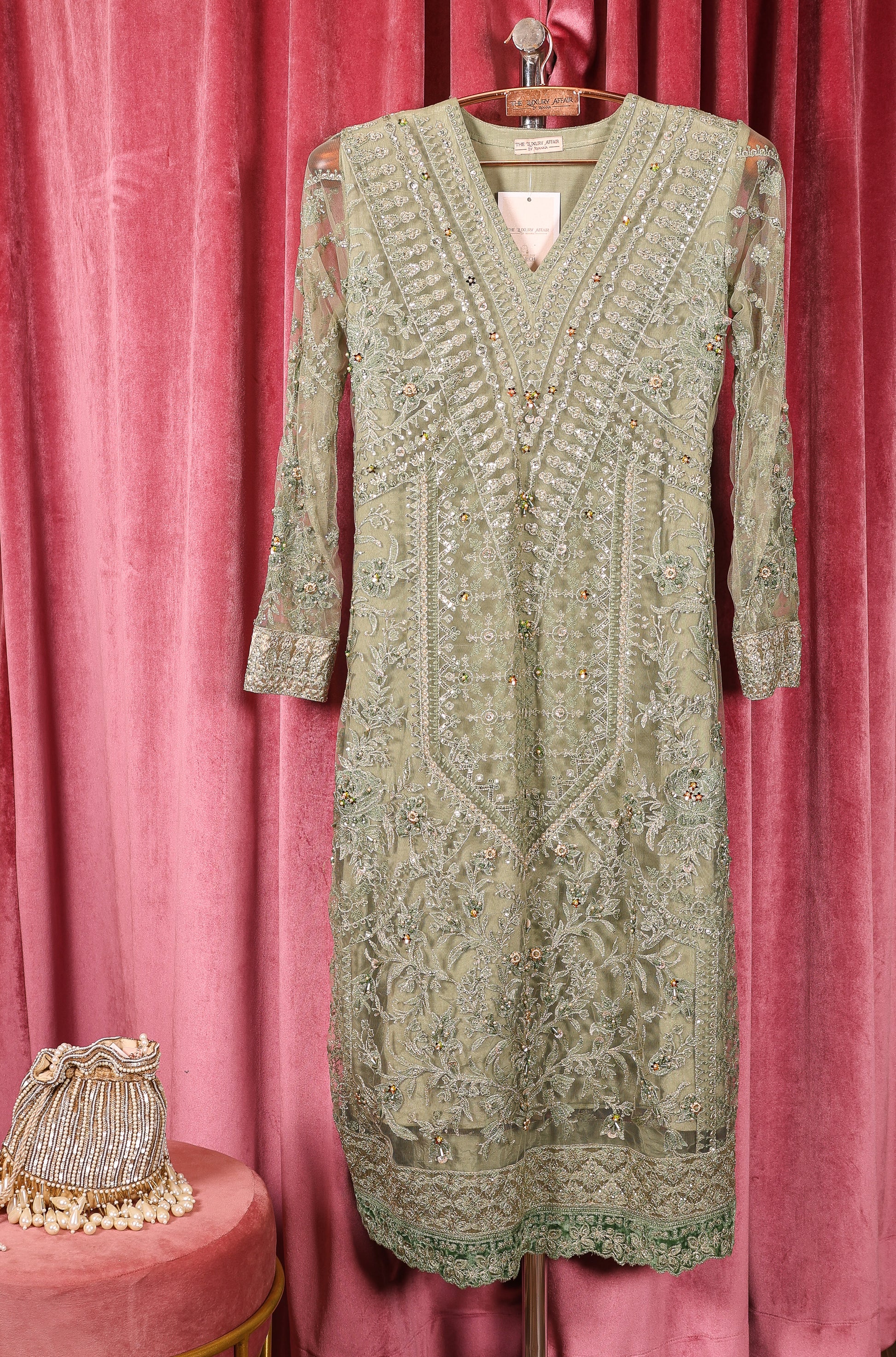 Sea Green Pakistani Suit With Heavy Embellishments The Luxury Affair Sea Green Pakistani Suit With Heavy Embellishments The Luxury Affair