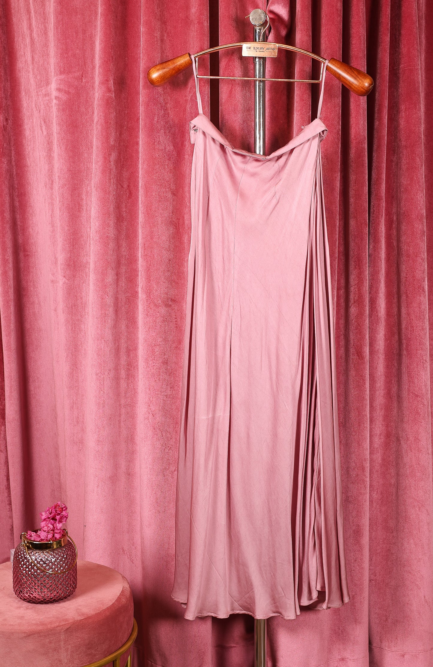 Pink Sequins Pleated Skirt with Cape