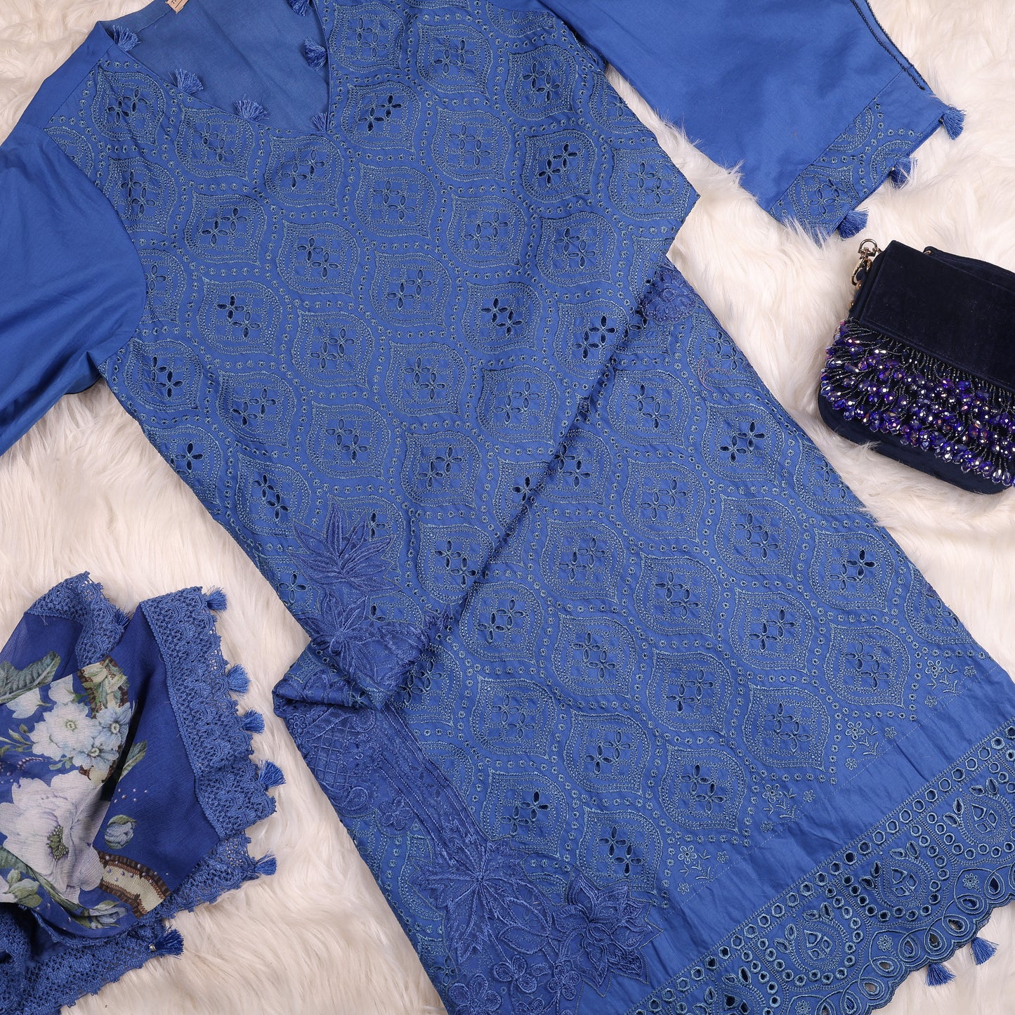 Royal Blue Pakistani Suit in Lawn Fabric