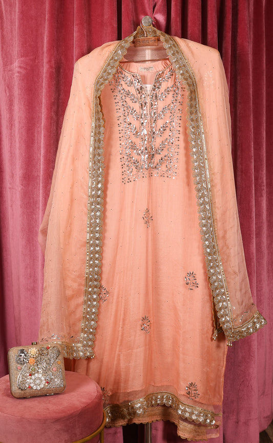 Peach Organza Pita Work Suit