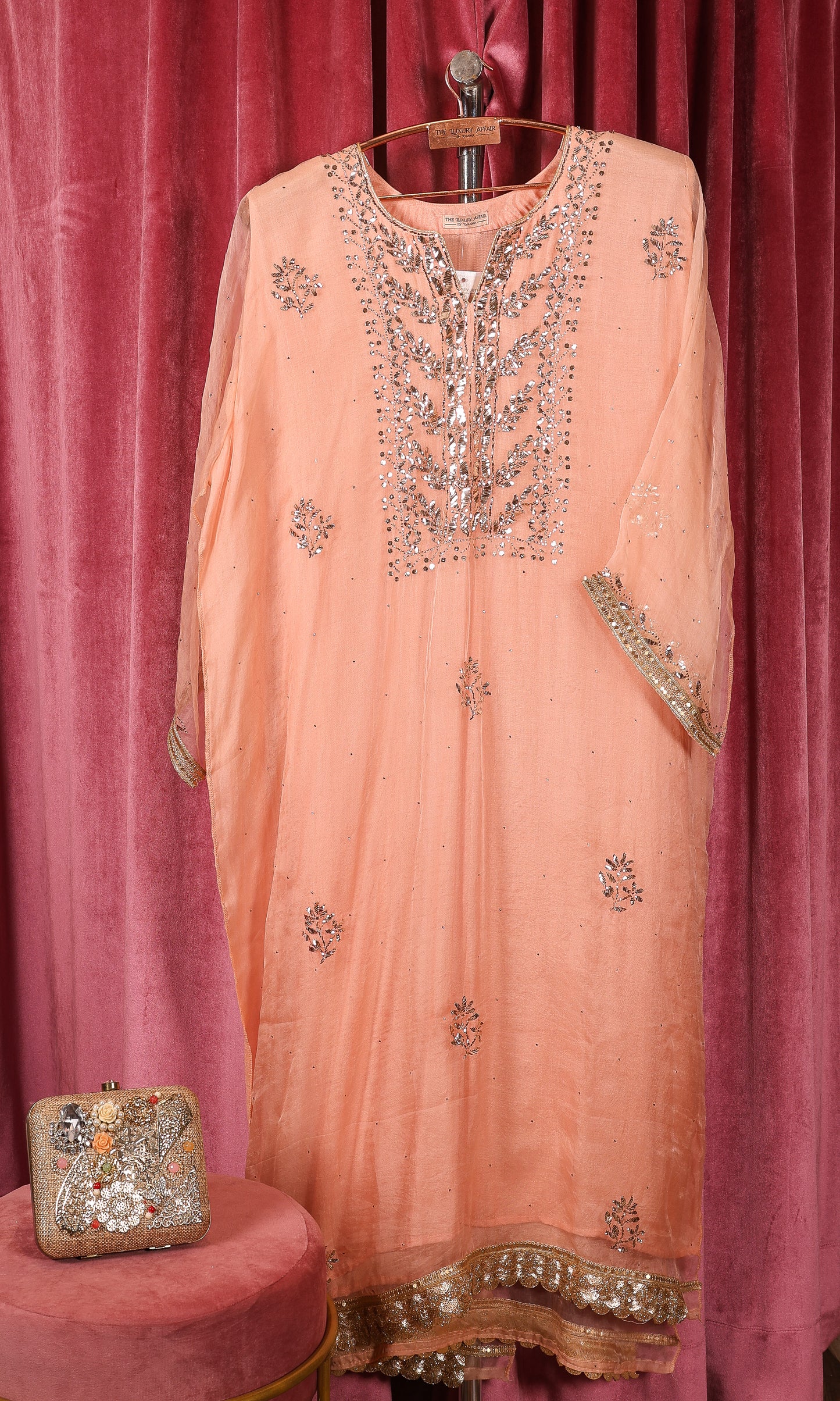 Peach Organza Pita Work Suit