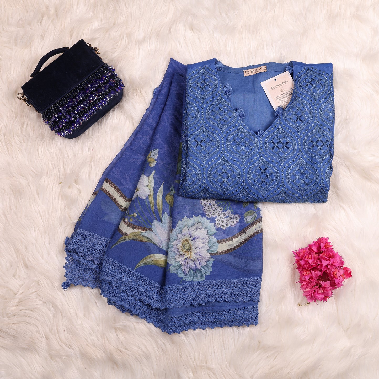 Royal Blue Pakistani Suit in Lawn Fabric