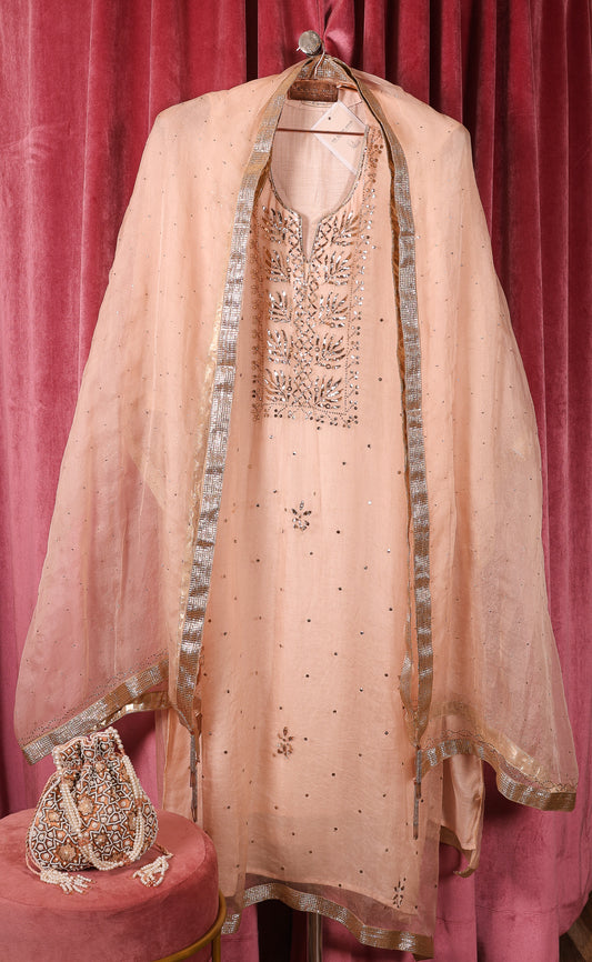 Peach Organza Pita Work Suit