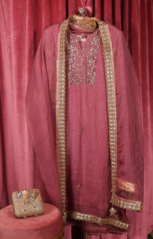 Rose Pink Organza Pita Work Suit