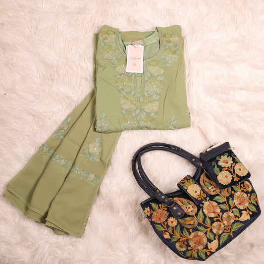 Sea Green Pure Georgette Kashmiri Aari Work
