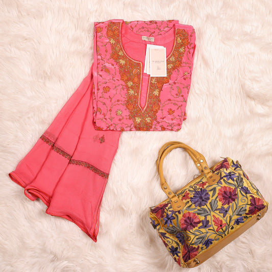 Pure Crepe Kashmiri Pashmina Kadhai Suit